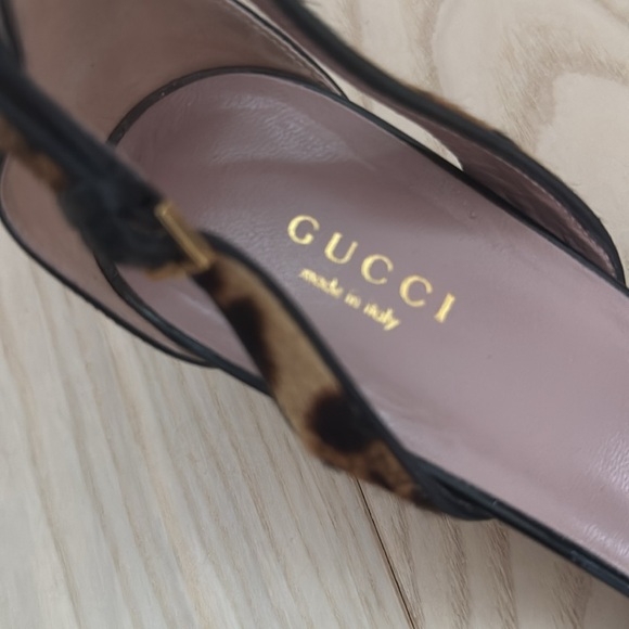 Gucci Leopard & Black Parent Leather Kitten Heels - Size 38.5 - Picture 2 of 8